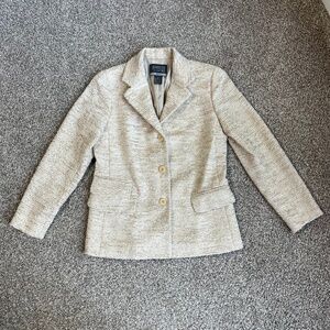Lafayette 148 Vintage made in NYC Cream Tweed Wool Blend Blazer Jacket, Size 2